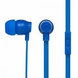 Wicked Audio Drive 750cc Earbud w/Mic - Blue. Wired Earbud. Mic and Track Control. 3 Cushion Pairs - Small, Medium, Large. Flat Cord. 45-deg