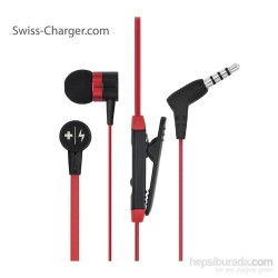 Spor Kulaklığı | Swiss Charger SCS 20003 Mikrofonlu Kırmızı Kulakiçi Kulaklık