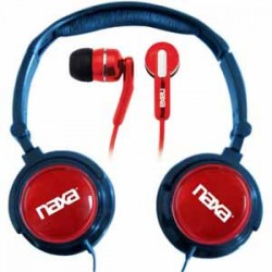 Casque sur l'oreille | Naxa DJZ Ultra Super Bass Stereo Headphones + Earphones (2-in-1 Combo) - Red