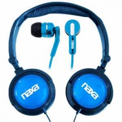 Casque sur l'oreille | Naxa DJZ Ultra Super Bass Stereo Headphones + Earphones (2-in-1 Combo) - Blue