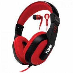 Over-ear Headphones | Naxa DJZ Ultra Plus Headphones + Earphones Combo - Red