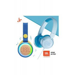 JBL | JR300 Açık Mavi Kulak Üstü Çocuk Kulaklığı ve JR Pop Mavi Hoparlör Seti