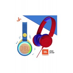 JBL | JR300 Kırmızı Kulak Üstü Çocuk Kulaklığı ve JR Pop Mavi Hoparlör Seti