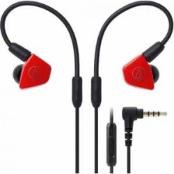 AUDIO-TECHNICA LS50ISRD IN-EAR HEADPHONES, RED DUAL SYMPHONIC DRIVERS IN-LINE MIC & CONTROL