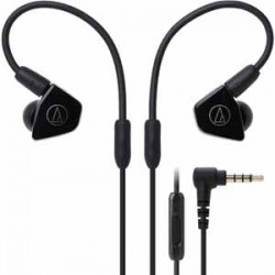 AUDIO-TECHNICA LS50ISBK IN-EAR HEADPHONES, BLACK DUAL SYMPHONIC DRIVERS IN-LINE MIC & CONTROL
