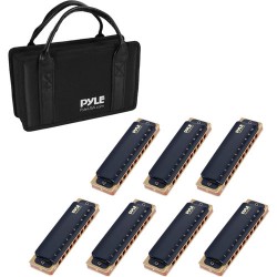 Pyle Pro | Pyle Pro Kit of Classic Style Diatonic Harmonicas with Brass Cover Plates (7-Pack in Travel Case)