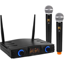 Pyle Pro | Pyle Pro Compact UHF Wireless Microphone System, Mic Receiver with 2 HandHeld Mics