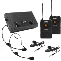 Pyle Pro | Pyle Pro Compact UHF 2-Lav Wireless Beltpack Microphone System, Dual Channel Receiver