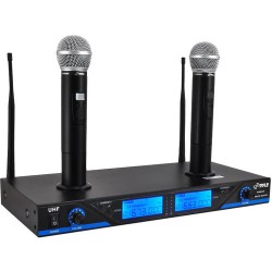 Pyle Pro | Pyle Pro Premier Series UHF Wireless Mic System with 2-Handheld Mics,Dual Rechargeable Dock,16-Channels