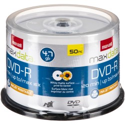 MAXELL | Maxell DVD-R Inkjet Printable Recordable Disc (Spindle Pack of 50)