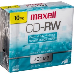 Maxell CD-RW 700MB 1-4x, Rewritable, Recordable Compact Disc in Slim Jewel Case (Pack of 10)