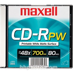 MAXELL | Maxell CD-R 700MB Write Once White Inkjet Printable Recordable Compact Disc with Slim Jewel Case