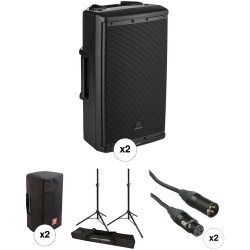 JBL Dual EON612 Powered Speaker Kit with 2 x Covers, 2 x Stands, 2 x Cables, and Speaker Stand Bag