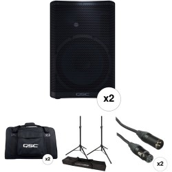 QSC CP12 Compact Loudspeakers with Bags, Stands, and Cables Kit (Pair)