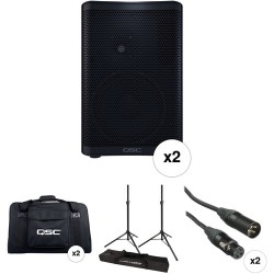 QSC CP8 Compact Loudspeakers with Bags, Stands, and Cables Kit (Pair)