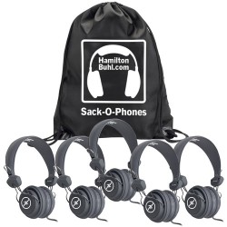 HamiltonBuhl Sack-O-Phones Favoritz Student Headphones with In-Line Microphones (Set of 5, Gray)