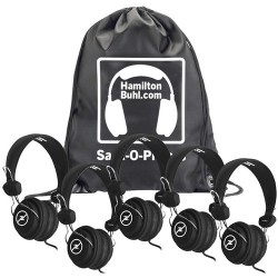 Over-ear Headphones | HamiltonBuhl Sack-O-Phones Favoritz Student Headphones with In-Line Microphones (Set of 5, Black)