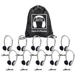 Headphones | HamiltonBuhl Sack-O-Phones HA2 Personal Headsets with Foam Ear Cushions (10-Pack)