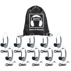 HamiltonBuhl Sack-O-Phones HA1A Personal Headsets with Foam Ear Cushions and Wire Headband (10-Pack)