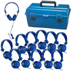 Over-ear Headphones | HamiltonBuhl Lab Pack of Favoritz Student Headphones with In-Line Microphones (Set of 12, Blue)