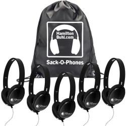 Kinder-hoofdtelefoon  | HamiltonBuhl Sack-O-Phones Primo Student Headphones (Set of 5, Black)