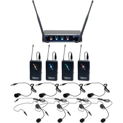 VocoPro Digital-Quad-B4 Four-Channel UHF Wireless Headset & Lavalier Microphone System (915 to 927.2 MHz)