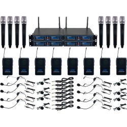 VocoPro UDH-8-Ultra Eight-Channel UHF System with Handheld Mics, Bodypack with Headsets & Lav Mics