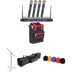 VocoPro UHF-5800-10 PRO 4-Channel Wireless Handheld Microphone System with Stands and Bag Kit (913.3 to 925.8 MHz)