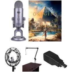 Blue Yeti Gamer's Kit with Suspension Mount, Broadcast Arm, USB Adapter & Assassin's Creed Origins