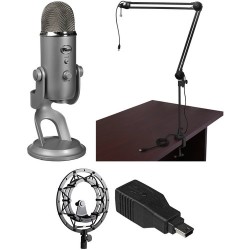 Blue | Blue Yeti USB Condenser Microphone Broadcast Kit with Shockmount, Broadcast Arm, and USB Adapter