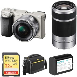 Sony | Sony Alpha a6000 Mirrorless Digital Camera with 16-50mm and 55-210mm Lenses and Free Accessory Kit (Silver)