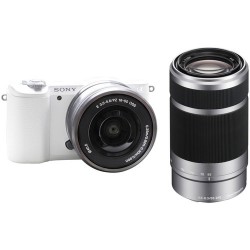 Sony Alpha a5100 Mirrorless Digital Camera Kit with Silver 16-50mm and 55-210mm Lenses (White)