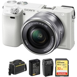 Sony Alpha a6000 Mirrorless Digital Camera with 16-50mm Lens and Accessory Kit (White)