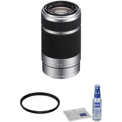 Sony E 55-210mm f/4.5-6.3 OSS Lens with UV Filter Kit (Silver)