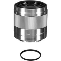 Sony E 50mm f/1.8 OSS Lens with UV Filter Kit (Silver)