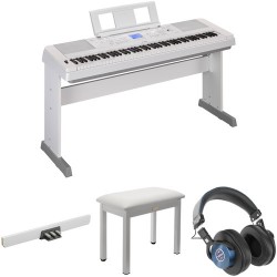 Yamaha DGX-660 Home/Studio Kit with Pedals, Bench, and Studio Headphones (White)