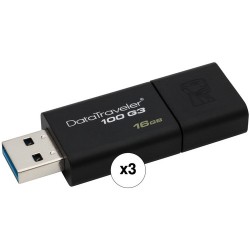 Kingston 16GB DataTraveler 100 G3 USB 3.0 Flash Drive (3-Pack)