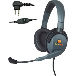 Micro Casque Dual-Ear | Eartec Headset with Max 4G Double Connector & Inline PTT for Motorola 2-Pin Radios