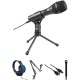 Audio-Technica AT2005USB Cardioid Dynamic USB/XLR Microphone Kit with Broadcast Arm and Heaphones