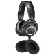 Audio-Technica ATH-M50x Headphones, Black - with H&A Extra Deep Leather Earpads